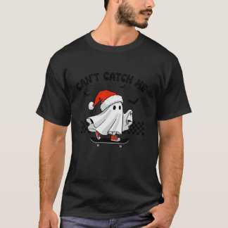 Camiseta Cute Ghost Santa Hat Skateboarding Funny Halloween