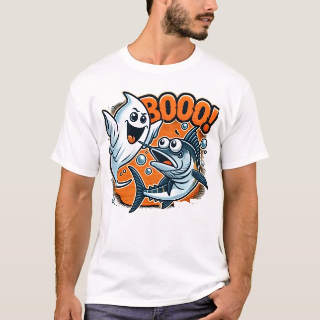 Camiseta Cute Ghost Scaring Fish Funny Halloween (Anverso)