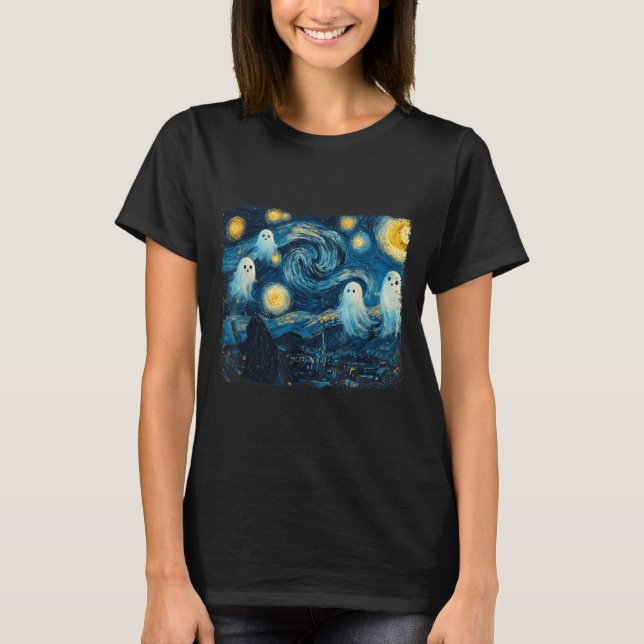 Camiseta Cute Ghost Starry Night Halloween Soky Retro Van G (Anverso)