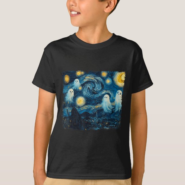 Camiseta Cute Ghost Starry Night Halloween Soky Retro Van G (Anverso)