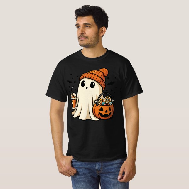 Camiseta Cute Ghost with Candy & Pumpkin Drink (Anverso completo)