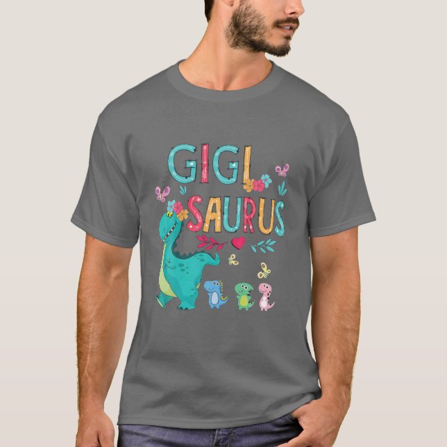 Camiseta Cute Gigisaurus Flower Butterfly Dinosaurio (Anverso)