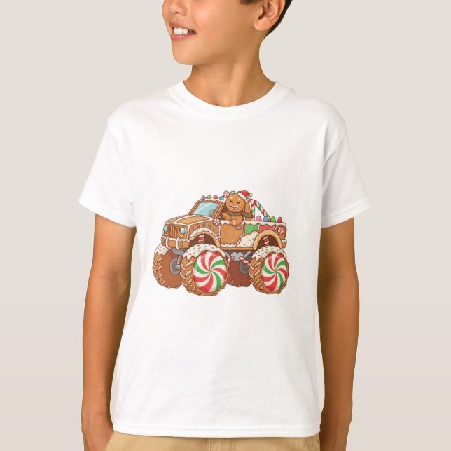 Camiseta Cute Gingerbread Candy Monster Truck – Festive Hol (Anverso)