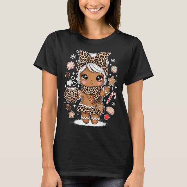 Camiseta Cute Gingerbread Leopard Christmas Xmas Girl Women (Anverso)