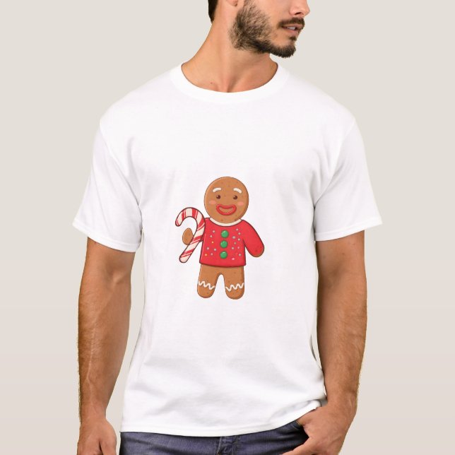 Camiseta Cute Gingerbread Man Holding Candy Cane Christmas (Anverso)