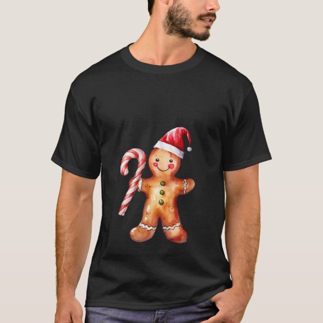 Camiseta Cute Gingerbread Man Santa Hat Candycans Navidades (Anverso)