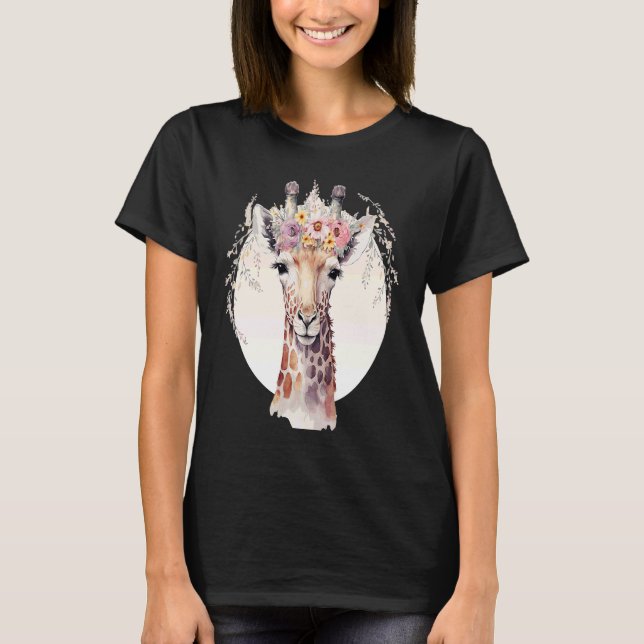 Camiseta Cute Giraffe Flower Crown Africa Safari Animal (Anverso)