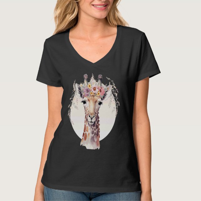 Camiseta Cute Giraffe Flower Crown Africa Safari Animal (Anverso)