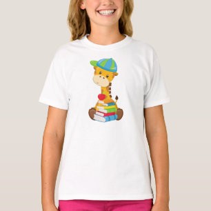 Camiseta Cute Giraffe, Giraffe yendo a la escuela, Libros