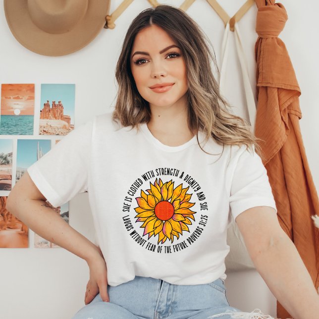 Camiseta Cute girasol Escritura Biblia Verso Proverbios 31 (Subido por el creador)