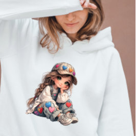 Camiseta Cute Girl in Heart Patch Outfit Kawaii Art