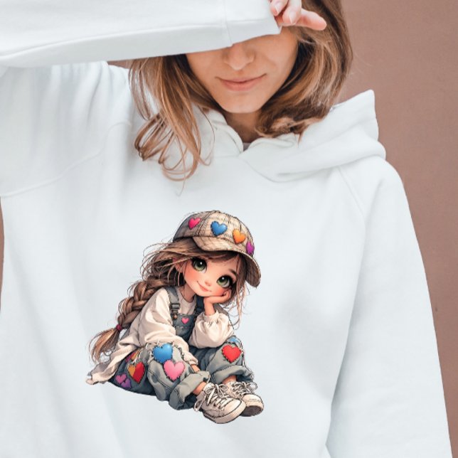 Camiseta Cute Girl in Heart Patch Outfit Kawaii Art (Cute Girl in Heart Patch Outfit Kawaii Art T-Shirt)