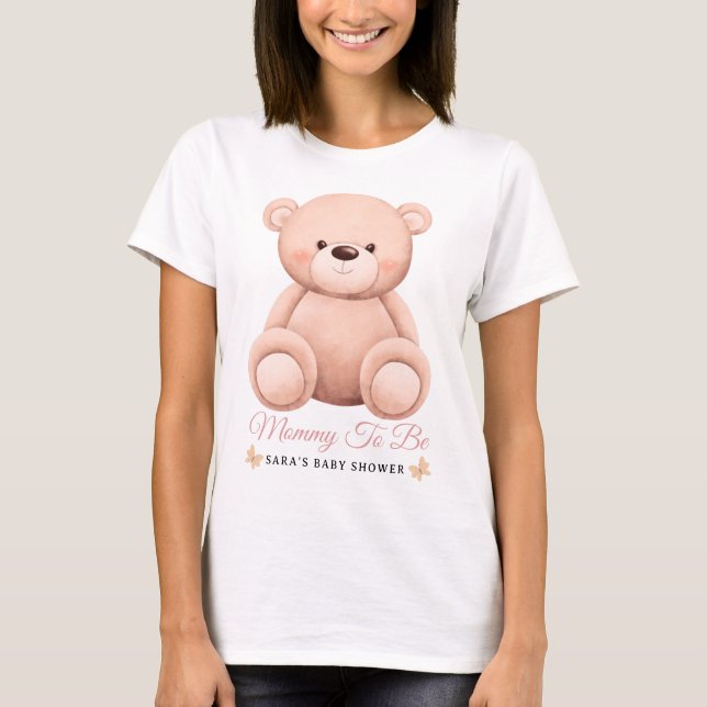 Camiseta Cute Girl Orange Teddy Bear Mommy To BeBaby Shower (Anverso)