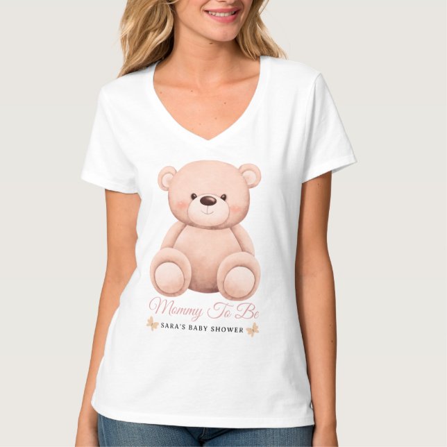 Camiseta Cute Girl Orange Teddy Bear Mommy To BeBaby Shower (Anverso)