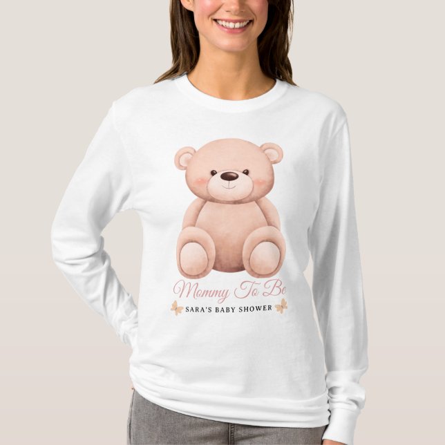 Camiseta Cute Girl Orange Teddy Bear Mommy To BeBaby Shower (Anverso)