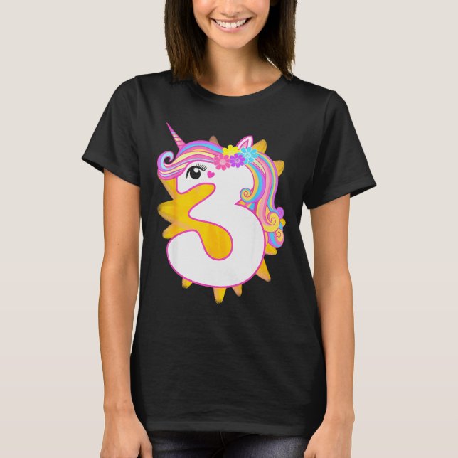 Camiseta Cute Girl Unicorn 3rd Birthday Party Three Years O (Anverso)