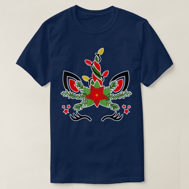 Camiseta Cute Girl Unicorn Christmas Lights Funny Christmas (Diseño del anverso)