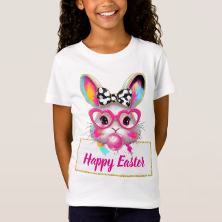 Camiseta Cute Girly Easter Bunny Pink Heart Glasses Custom