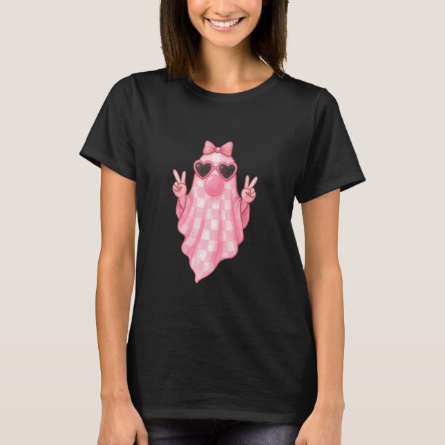 Camiseta Cute Girly Ghost Blowing Bubble  Pink Retro Ghost (Anverso)