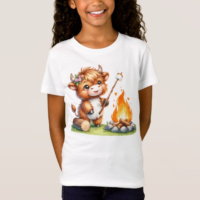Camiseta Cute Girly Highland Cow Camping Smores (Anverso)