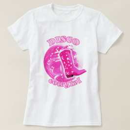 Camiseta Cute Girly Pink Disco Ball Cowgirl Boot