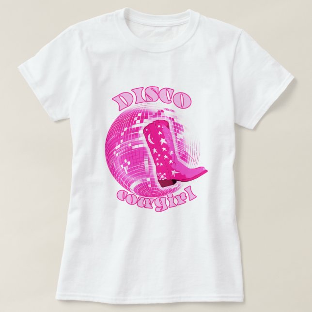 Camiseta Cute Girly Pink Disco Ball Cowgirl Boot (Diseño del anverso)