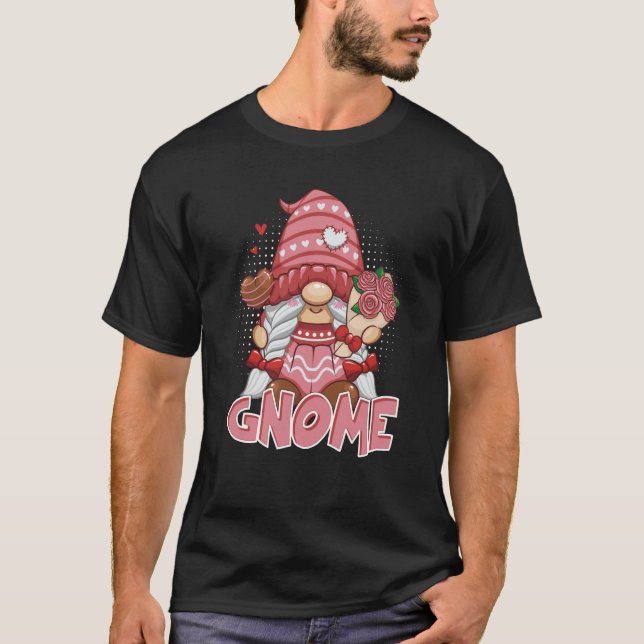 Camiseta Cute Gnome Chica Love Heart Flower bouquet Valenti (Anverso)