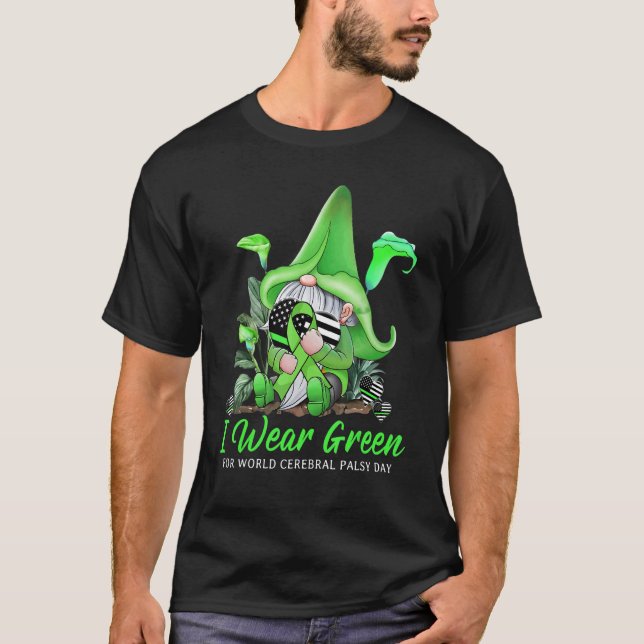 Camiseta Cute Gnome Holding Green Ribbon World Cerebral Pal (Anverso)