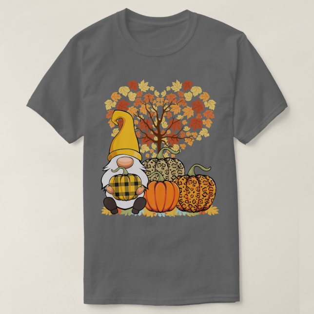 Camiseta Cute Gnome Pumpkins otoño otoño otoño Fans de hoja (Diseño del anverso)