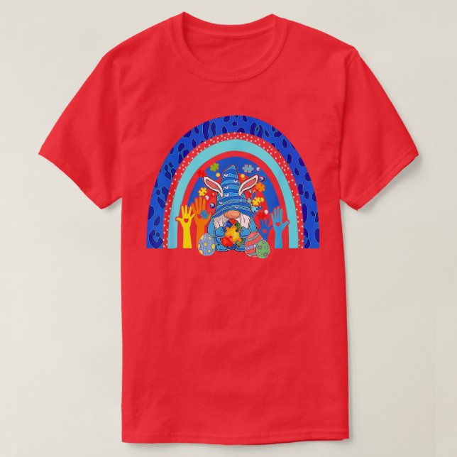 Camiseta Cute Gnome Rainbow Leopard Autism Awareness Fun Ea (Diseño del anverso)