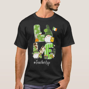 Camiseta Cute Gnome Shamrock LOVE Teachers Life St Patricks