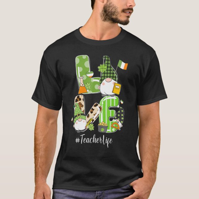 Camiseta Cute Gnome Shamrock LOVE Teachers Life St Patricks (Anverso)