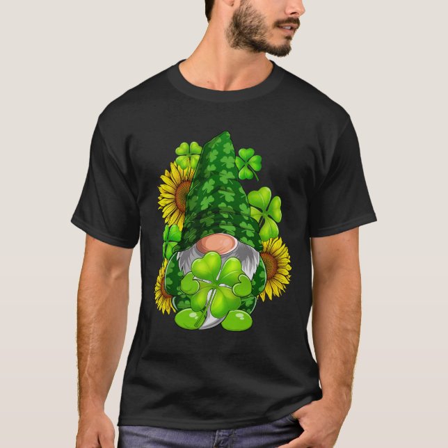 Camiseta Cute Gnome Sunflower Feliz Día de San Patricio (Anverso)
