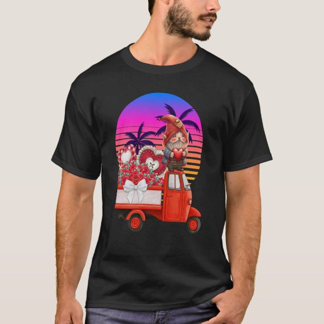 Camiseta Cute Gnome Truck Flowers Sunset retro amor Valenti (Anverso)