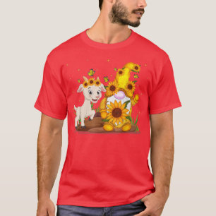 Camiseta Cute Gnome Y Goat Sunflower Funny Gnome Goat Lar