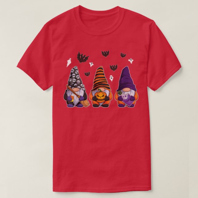 Camiseta Cute Gnomes de Halloween Calabazas de Otoño Caen V (Diseño del anverso)