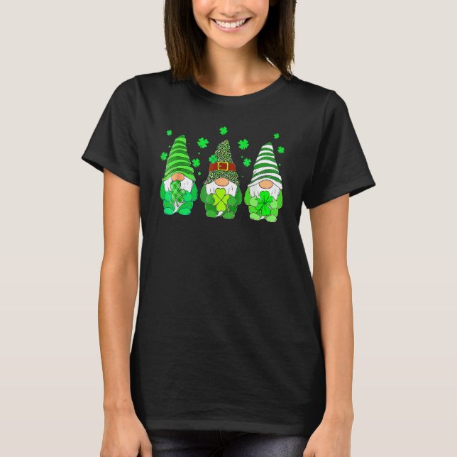 Camiseta Cute Gnomes Holding Shamrock Leopard Plaid St Patr (Anverso)