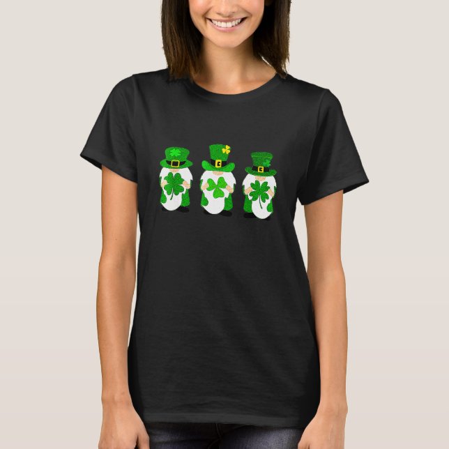 Camiseta Cute Gnomes Holding Shamrock Leopard Plaid St Patr (Anverso)