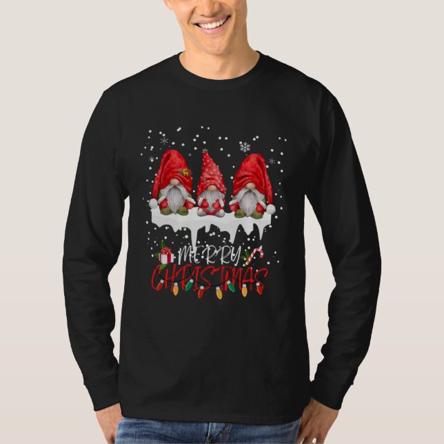 Camiseta Cute Gnomes Merry Christmas Light Family Gnome Xma (Anverso)