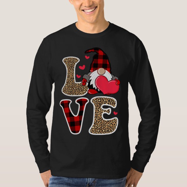 Camiseta Cute Gnomes Valentines Love Leopard Plaid Couple M (Anverso)