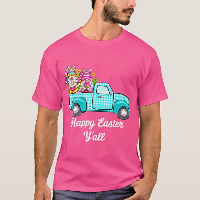 Camiseta Cute Gnomes With Bunny Ears Egg Hunting Truck East (Anverso)