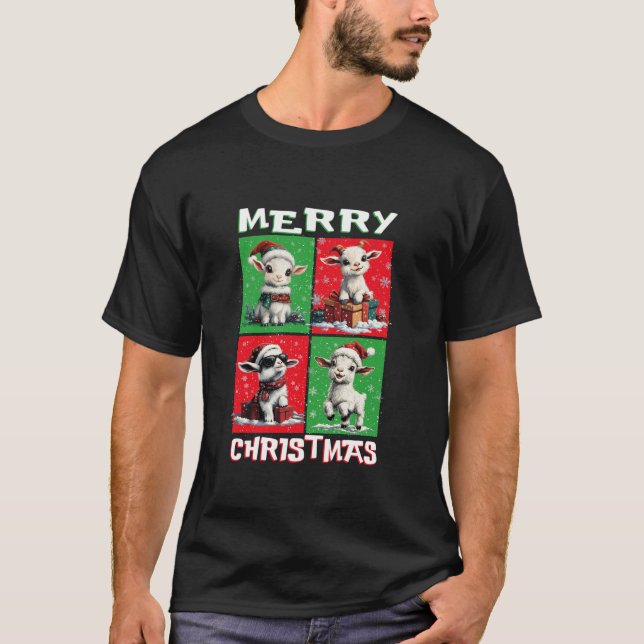 Camiseta Cute Goat Santa Animals Encantan Árbol de Navidad (Anverso)