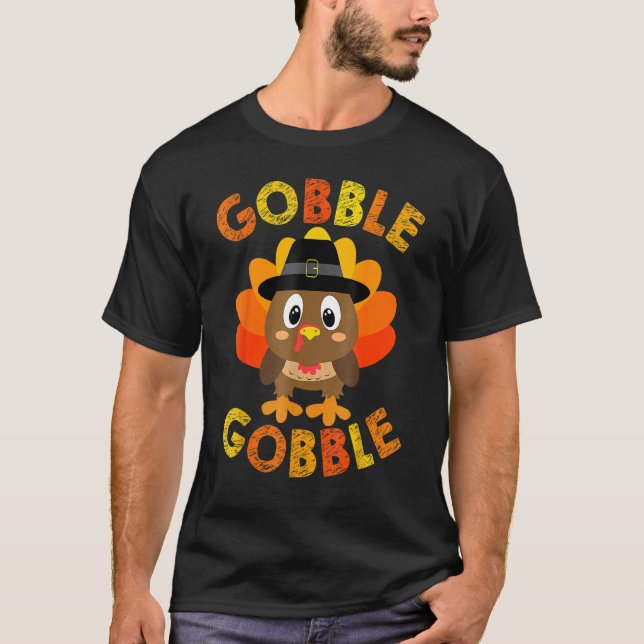 Camiseta Cute Gobble Gobble Turkey Pilgrim Little Boys Than (Anverso)