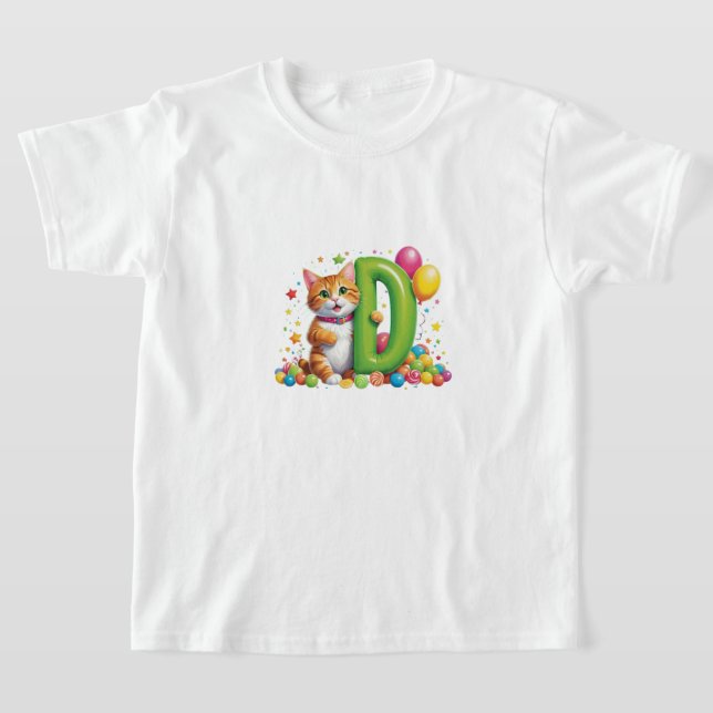 Camiseta "Cute Golden Cat Holding Green Balloon Letter D   (Distribución)