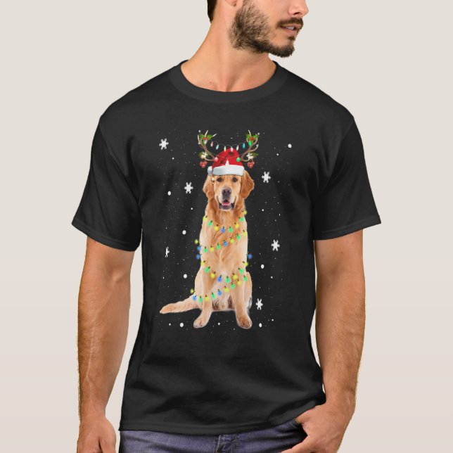 Camiseta Cute Golden Retriever Christmas Lights Reindeer Pa (Anverso)