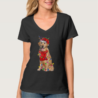 Camiseta Cute Golden Retriever Christmas Tree Lights Dog