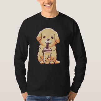 Camiseta Cute Golden Retriever Dog Drink Bubble Milk Tea Do
