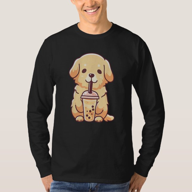Camiseta Cute Golden Retriever Dog Drink Bubble Milk Tea Do (Anverso)