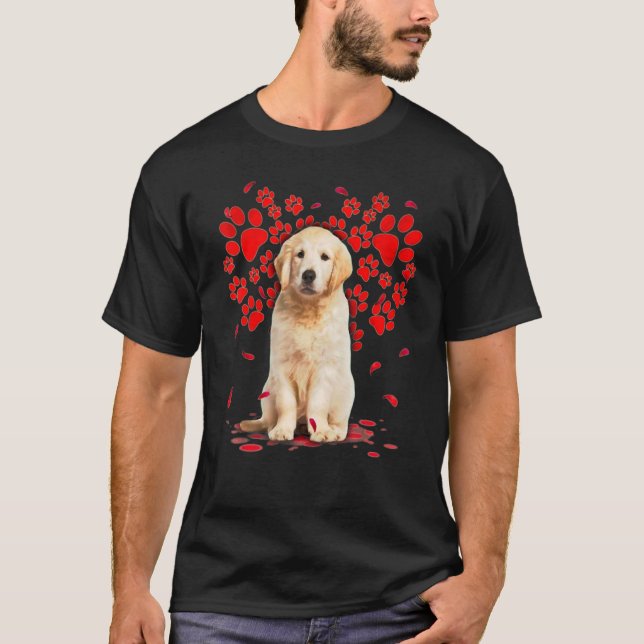 Camiseta Cute Golden Retriever Dog Valentine Heart Paws - S (Anverso)