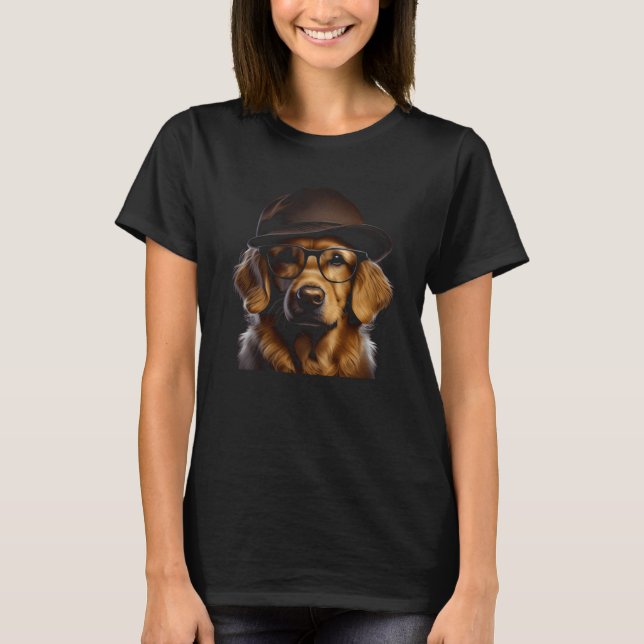 Camiseta Cute Golden Retriever Dog With Hat And Glasses Gra (Anverso)